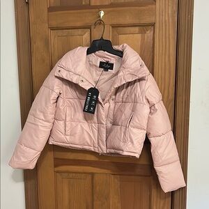 Trendy Pink Cropped Puffer Jacket